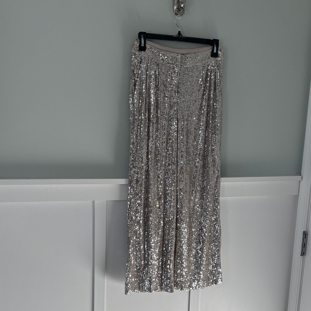 Express Silver Sequin Capri Pants